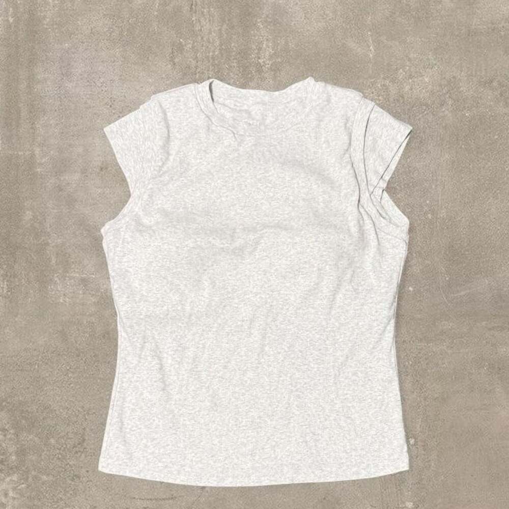 OGL Built-in Bra Cap Sleeve Basic Top Ash Gray XL